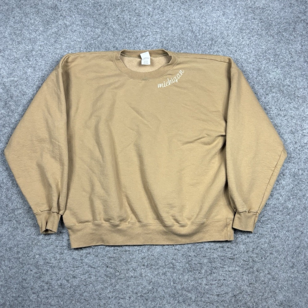 Hanes‎ Ultimate Cotton Crewneck Oversized Sweater Womens XL Beige Embroidered